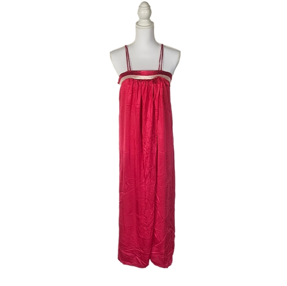 Vintage Barad Nightgown Satin Magenta Pink Faux Wrap Long Sleeveless S Union
